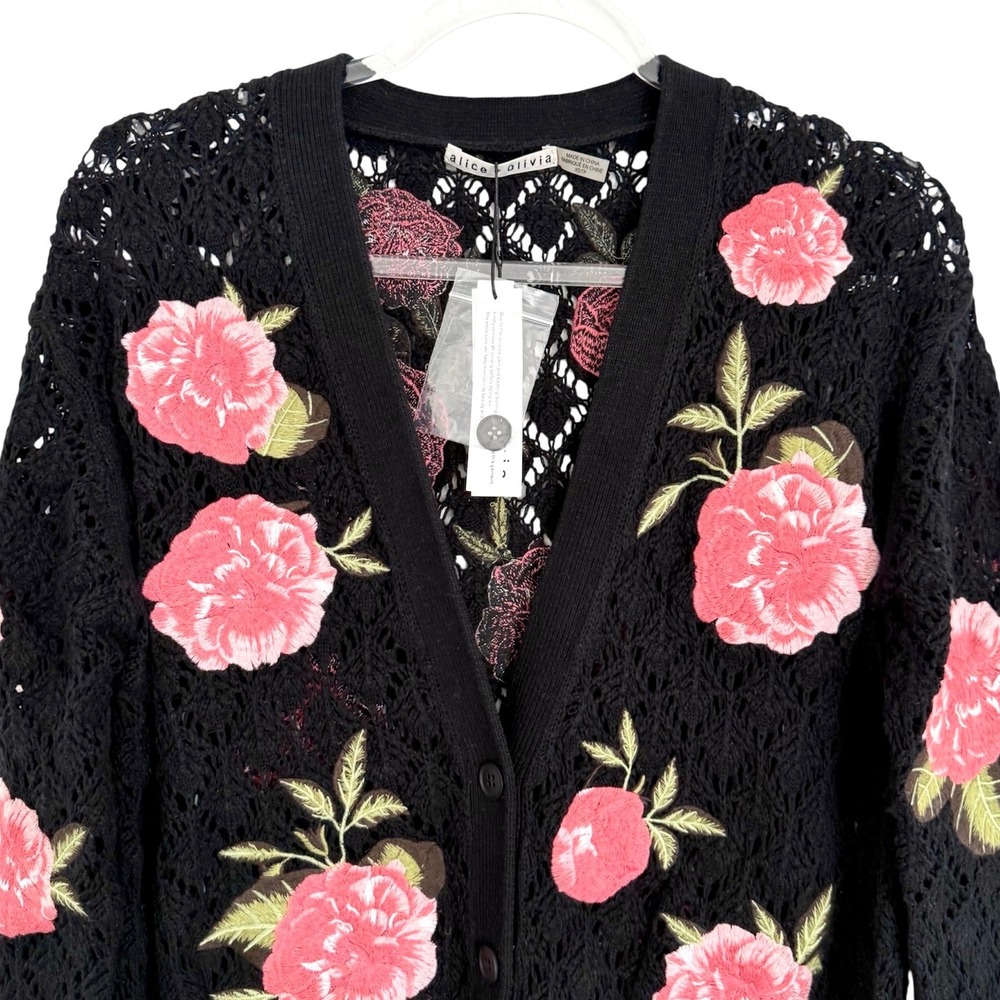Alice + Olivia Bradford Embroidered Grandpa Floral Cardigan XS - Picture 7 of 11